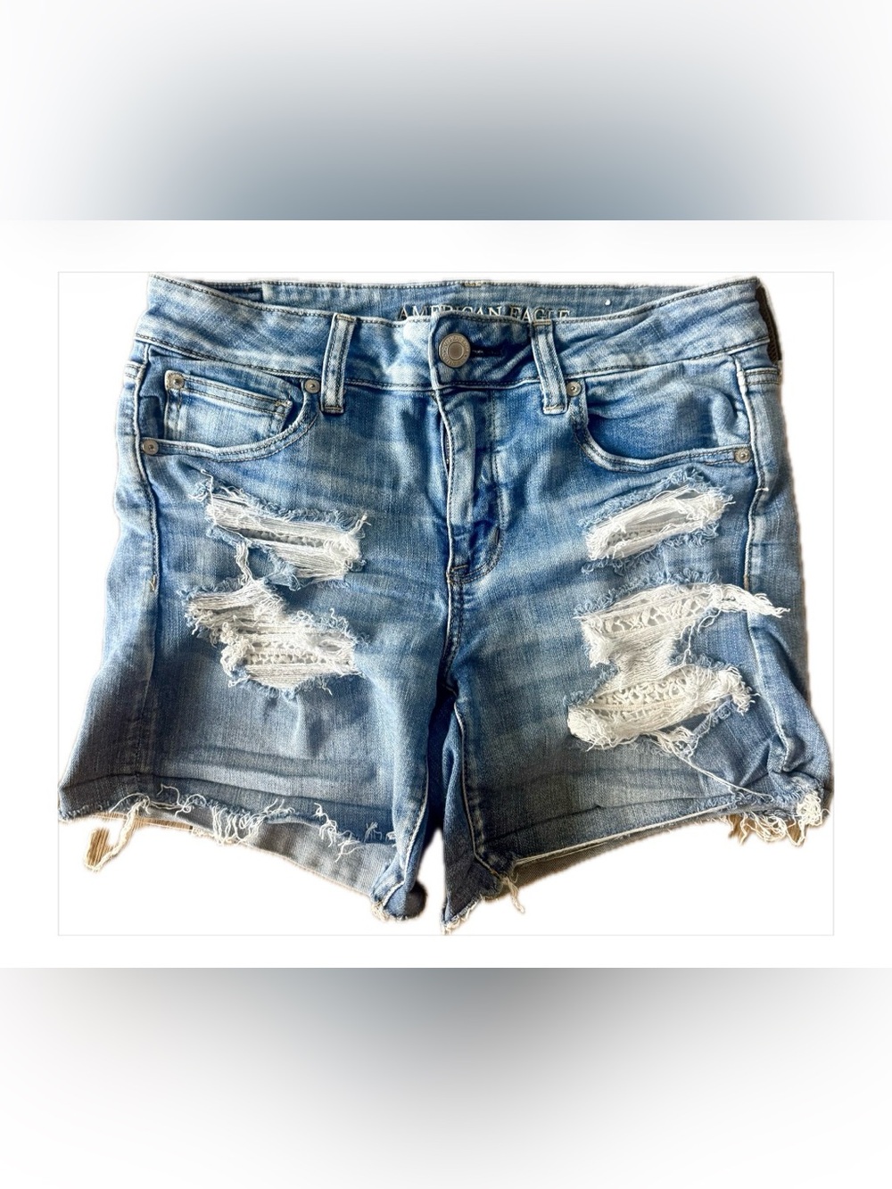 American Eagle Outfitters Light Blue Distressed Denim Cutoff Shorts Size 12